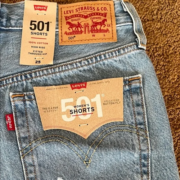 Levi's High Rise Blue Denim Shorts - Picture 5 of 5